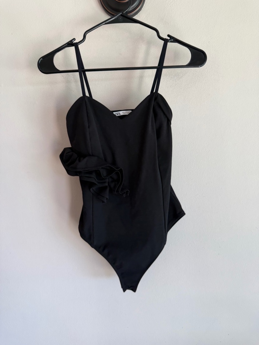 Zara Black Ruffle Side Bodysuit Sleeveless V-Neck Small